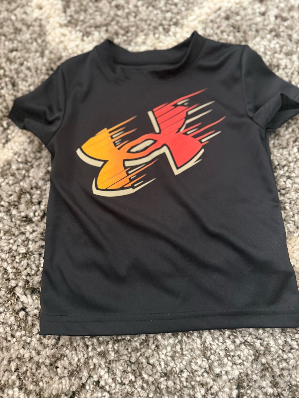 Under Armour Black Short Sleeve Tee with Red & Orange Gradient Logo